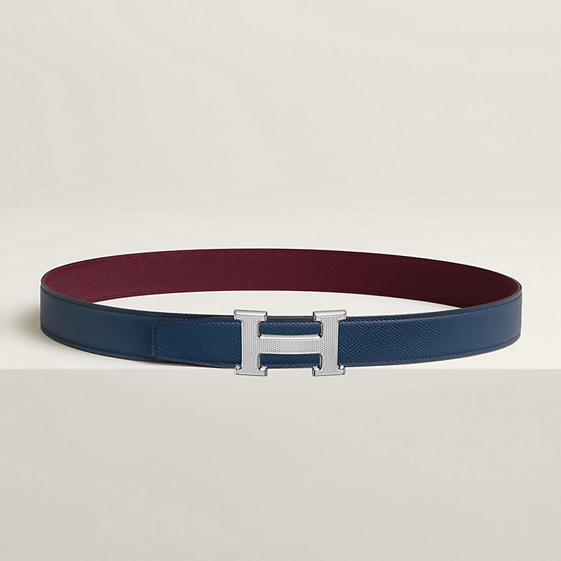 H Guillochee belt buckle & Reversible leather strap 32 mm