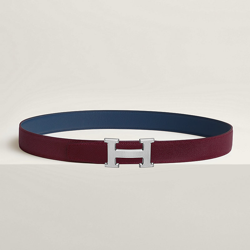 H Guillochee belt buckle & Reversible leather strap 32 mm