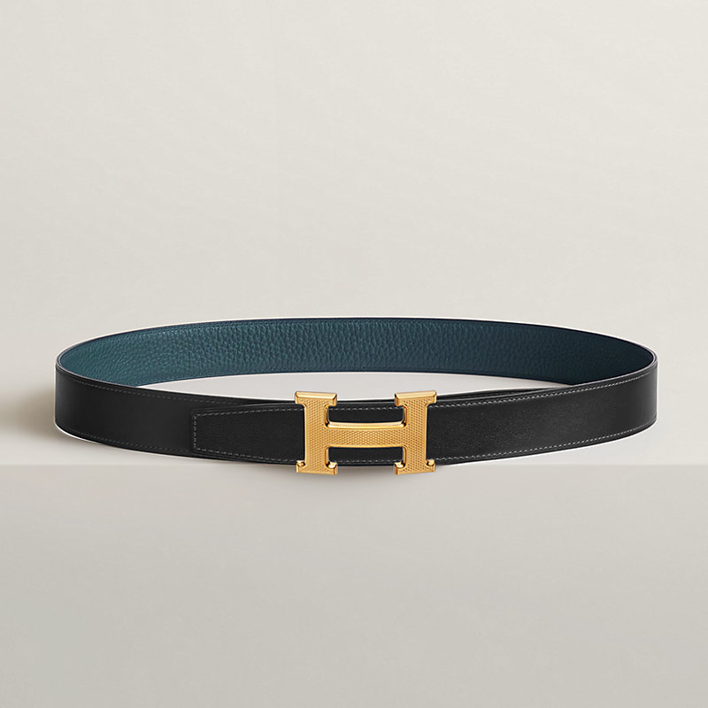 H Guillochee 벨트 버클 & 리버서블 가죽 스트랩 32mm