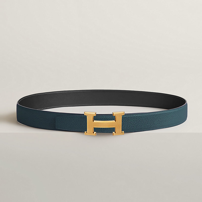 H Guillochee 벨트 버클 & 리버서블 가죽 스트랩 32mm