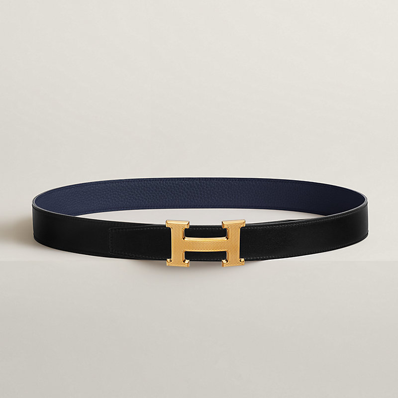 H Guillochee 벨트 버클 & 리버서블 가죽 스트랩 32mm