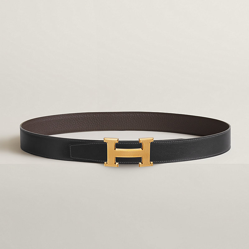 H Guillochee 벨트 버클 & 리버서블 가죽 스트랩 32mm