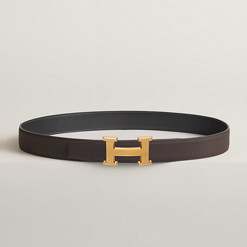 H Guillochee 벨트 버클 & 리버서블 가죽 스트랩 32mm