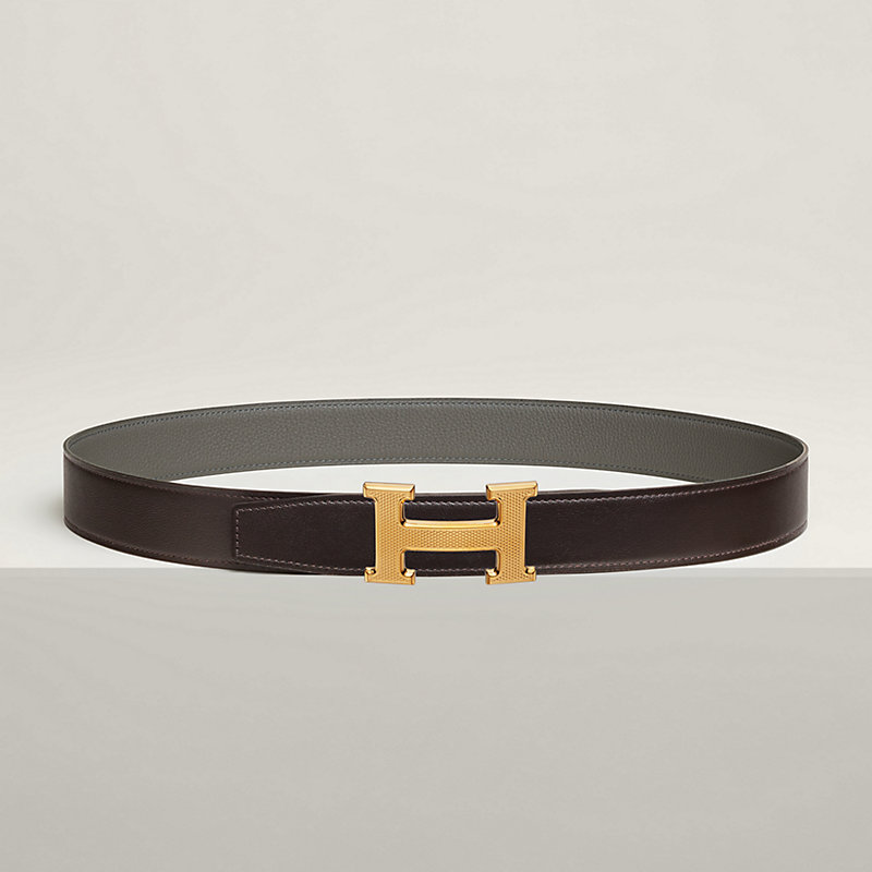 H Guillochee 벨트 버클 & 리버서블 가죽 스트랩 32mm