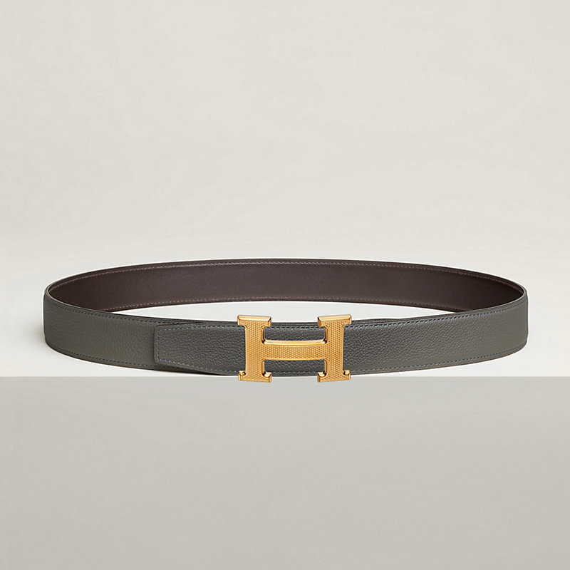 H Guillochee 벨트 버클 & 리버서블 가죽 스트랩 32mm