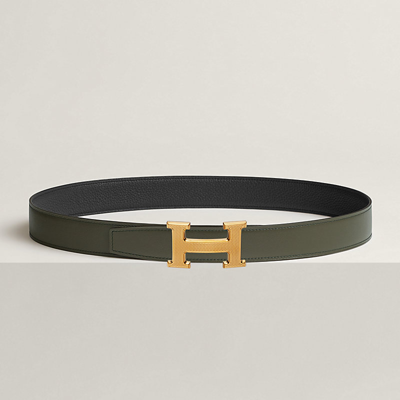 H Guillochee 벨트 버클 & 리버서블 가죽 스트랩 32mm