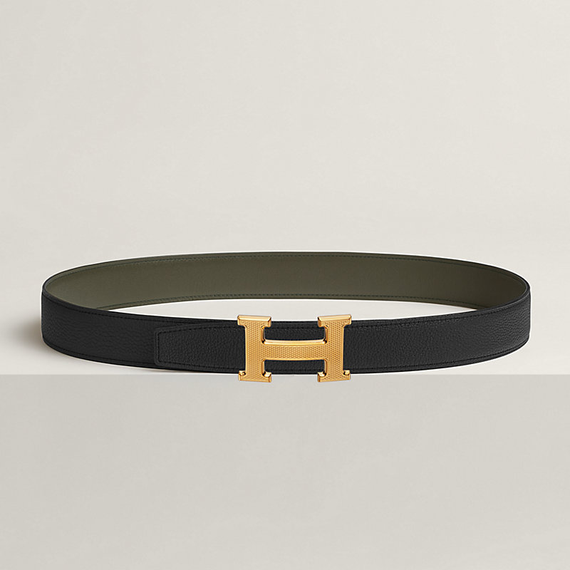 H Guillochee 벨트 버클 & 리버서블 가죽 스트랩 32mm