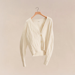 新品　ロンハーマン別注HERILL Sweat V Neck Cardigan Helsa Serena Cable Cardigan in Heather Grey | FWRD