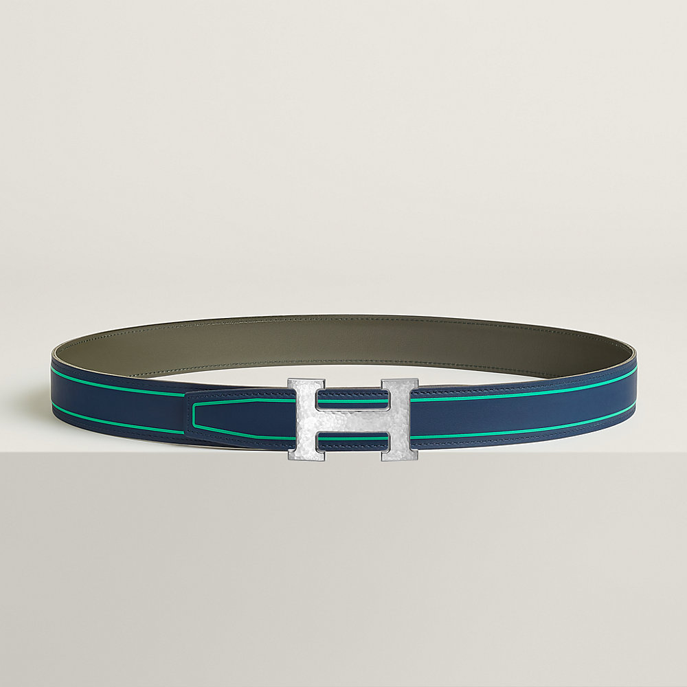H Martelee belt buckle & Contrast reversible leather strap 32 mm