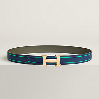 H Striee belt buckle & Contrast reversible leather strap 32 mm