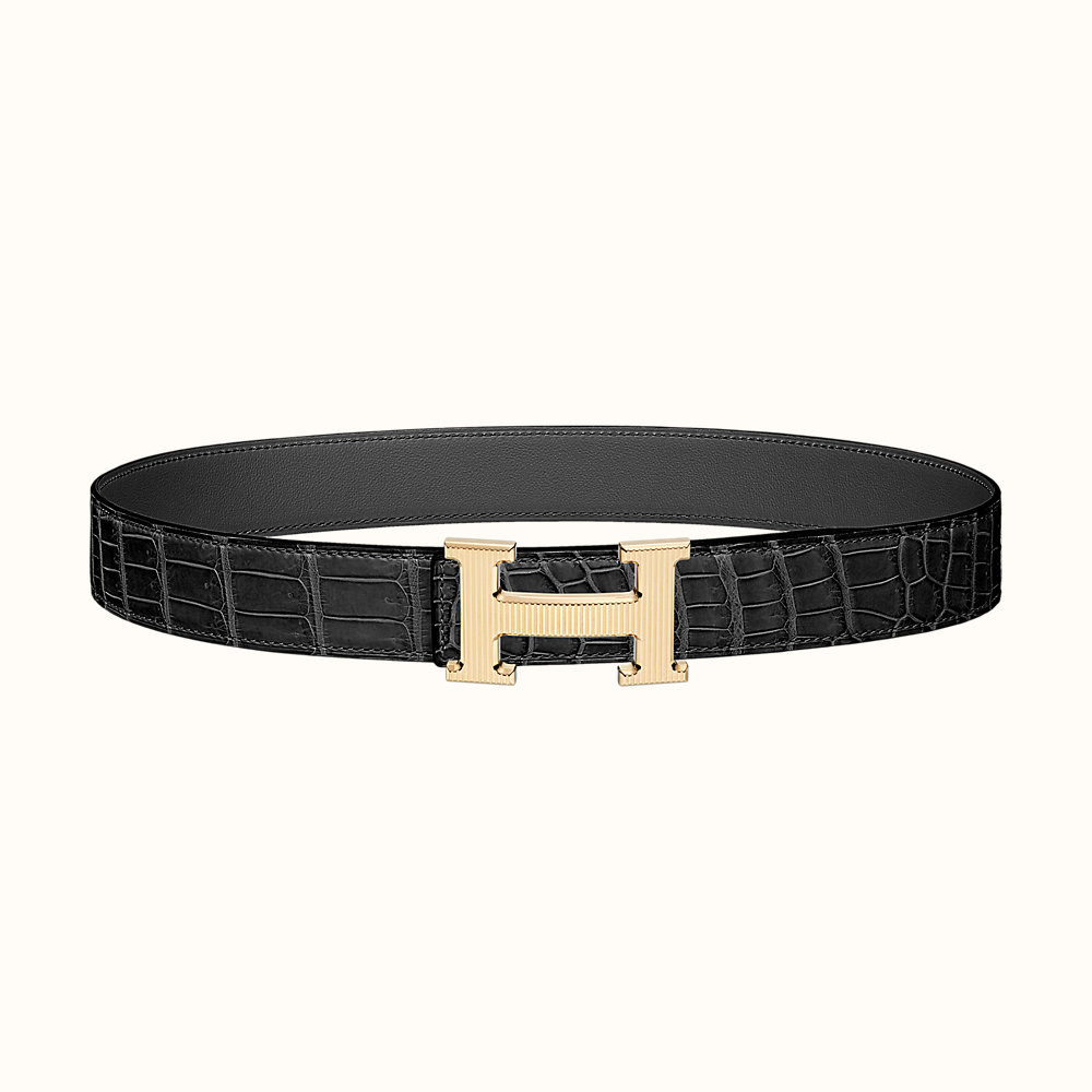 H Striee belt buckle & Leather strap 32 mm