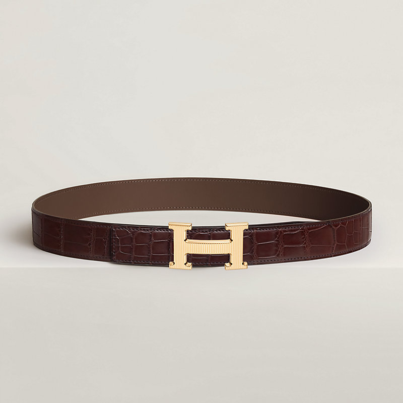 H Striee belt buckle & Leather strap 32 mm