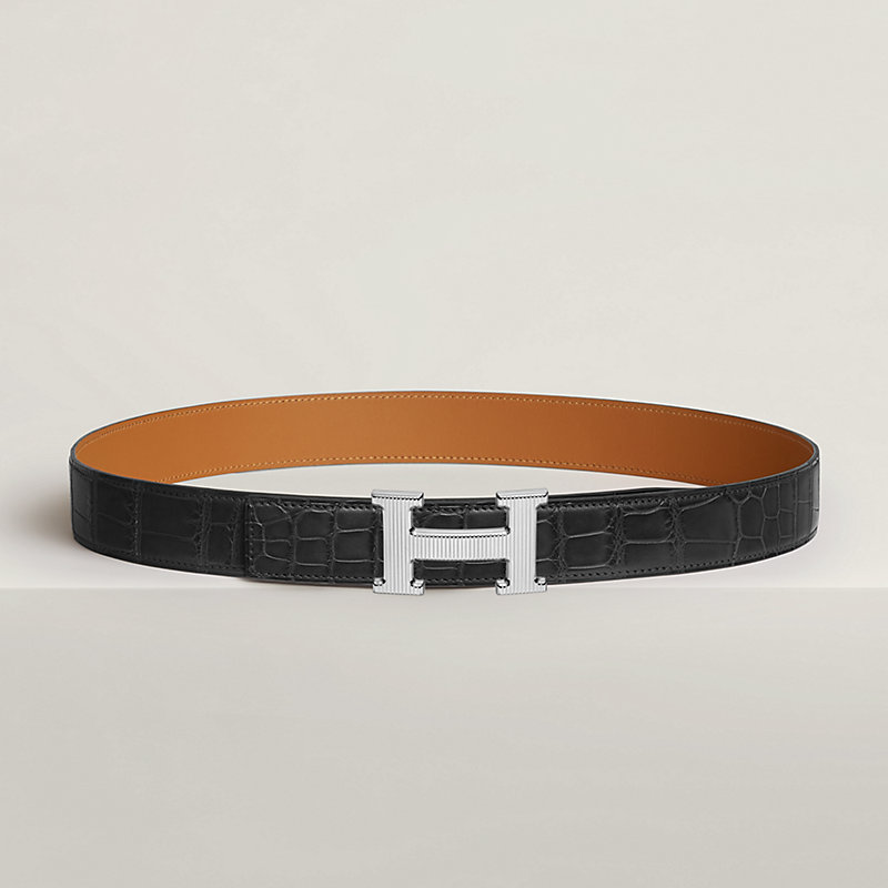 H Striee belt buckle & Leather strap 32 mm