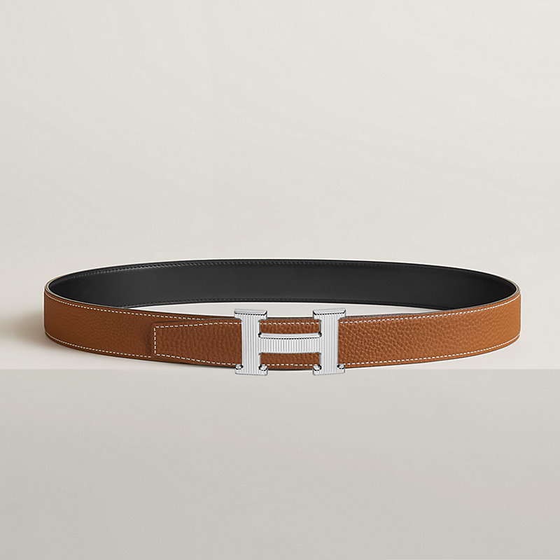 H Striee belt buckle & Reversible leather strap 32 mm