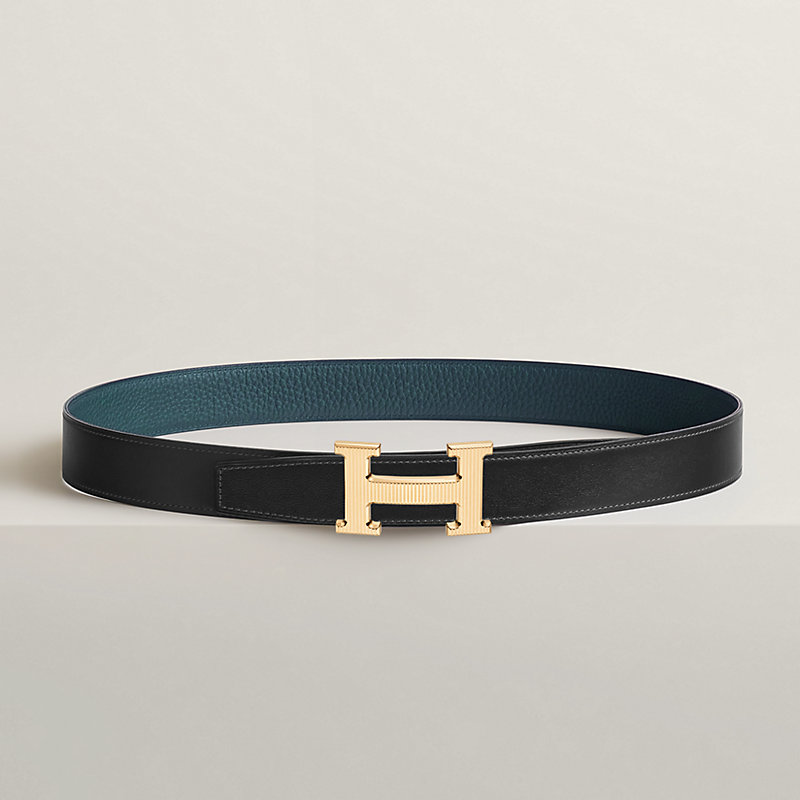 H Striee belt buckle & Reversible leather strap 32 mm