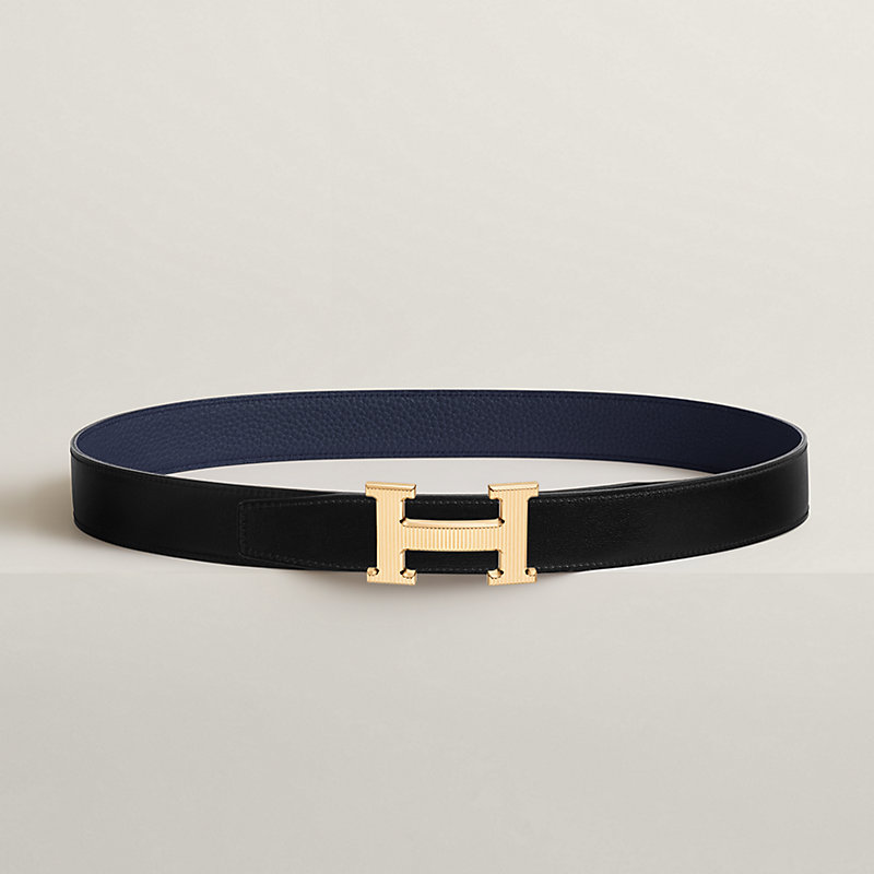 H Striee belt buckle & Reversible leather strap 32 mm