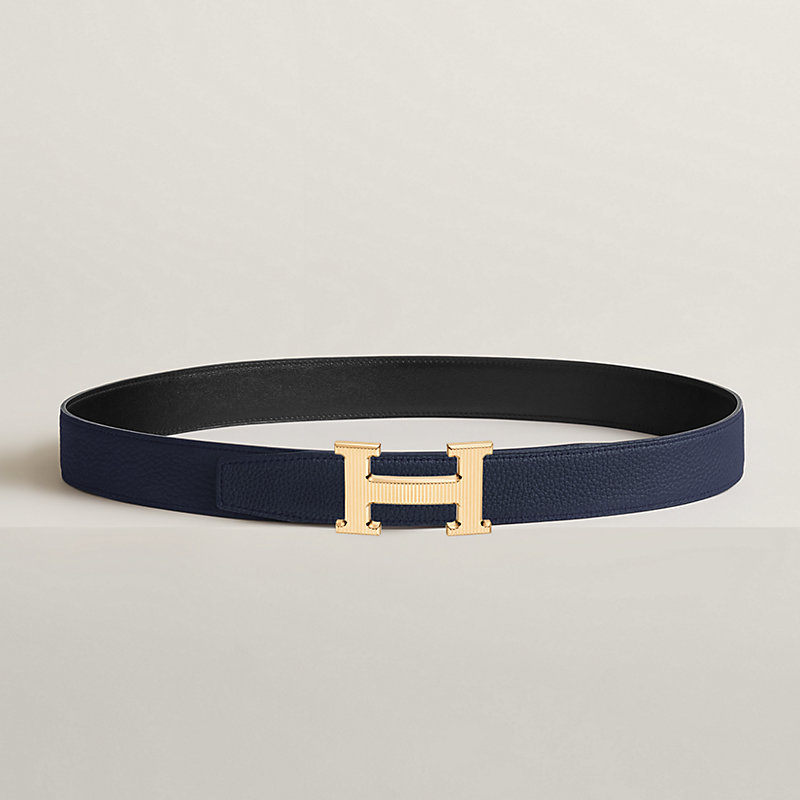 H Striee belt buckle & Reversible leather strap 32 mm