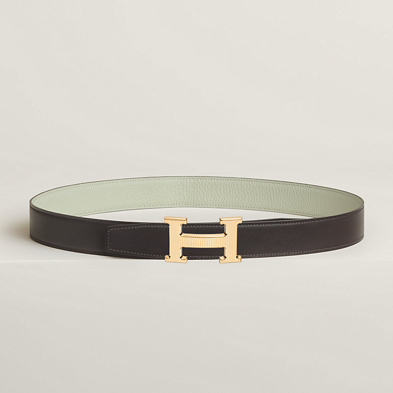 H Striee belt buckle & Reversible leather strap 32 mm