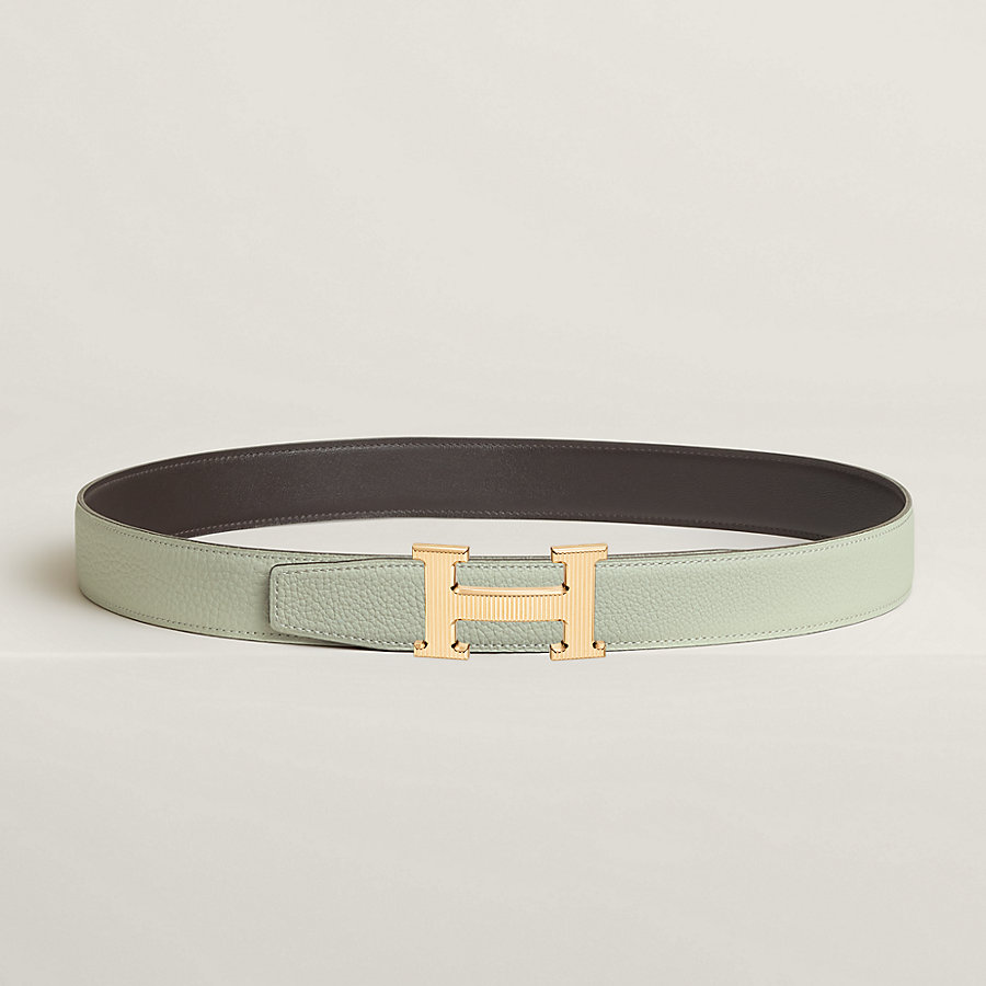 H Striee belt buckle & Reversible leather strap 32 mm
