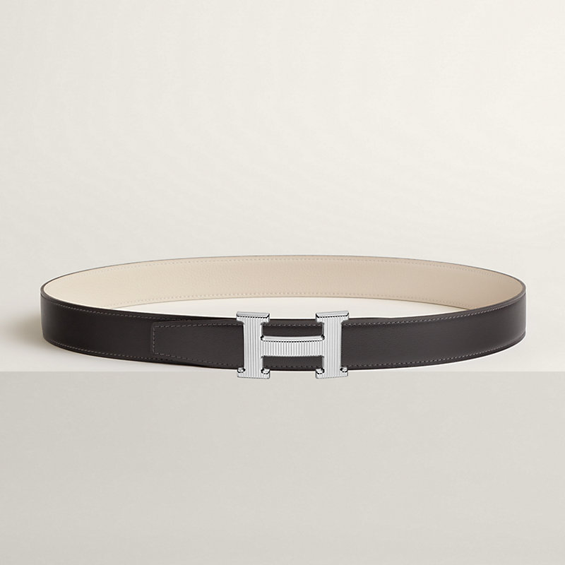 H Striee belt buckle & Reversible leather strap 32 mm