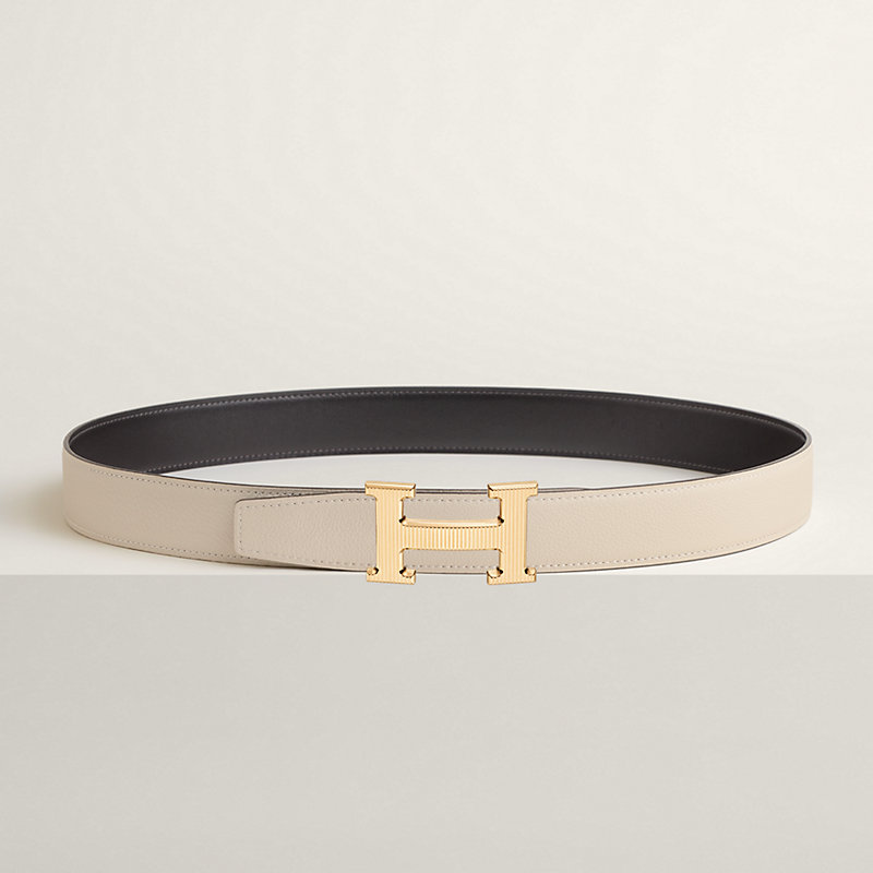 H Striee belt buckle & Reversible leather strap 32 mm