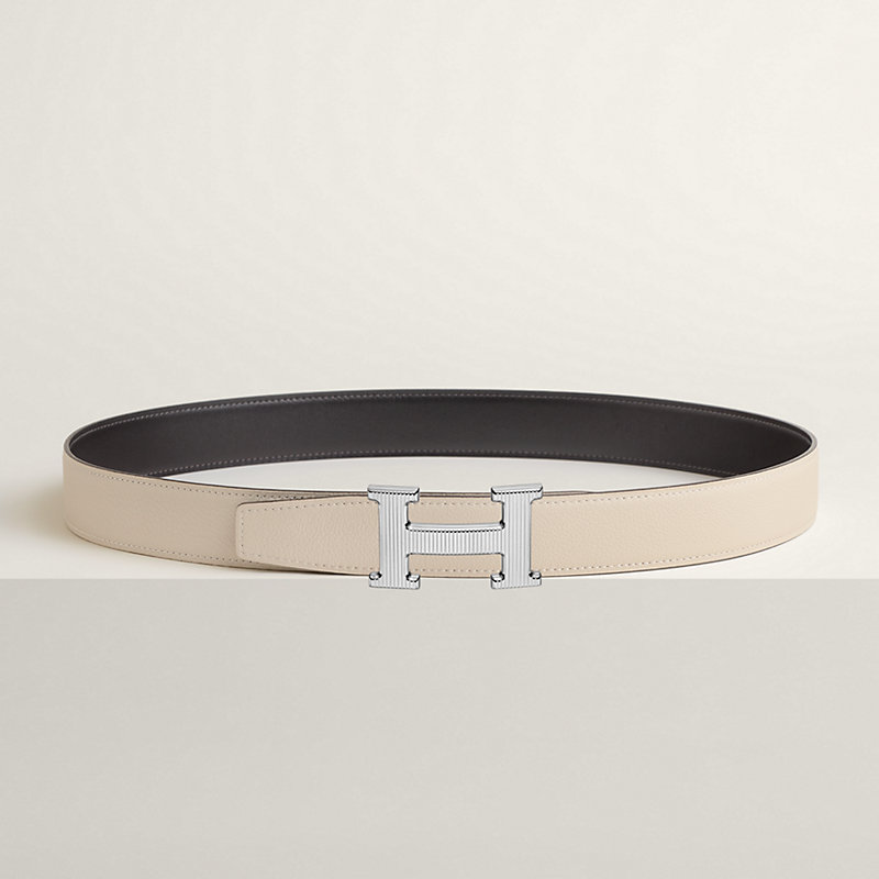 H Striee belt buckle & Reversible leather strap 32 mm