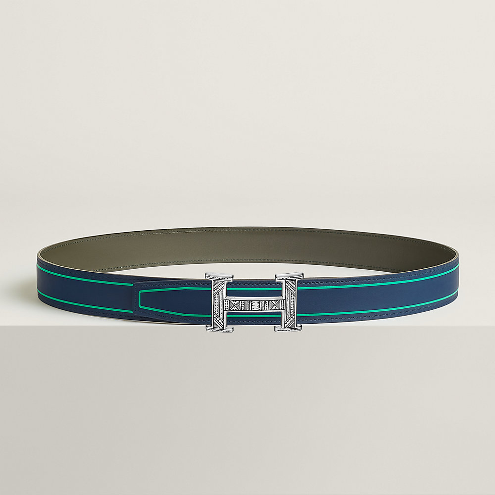 H Touareg belt buckle & Contrast reversible leather strap 32 mm