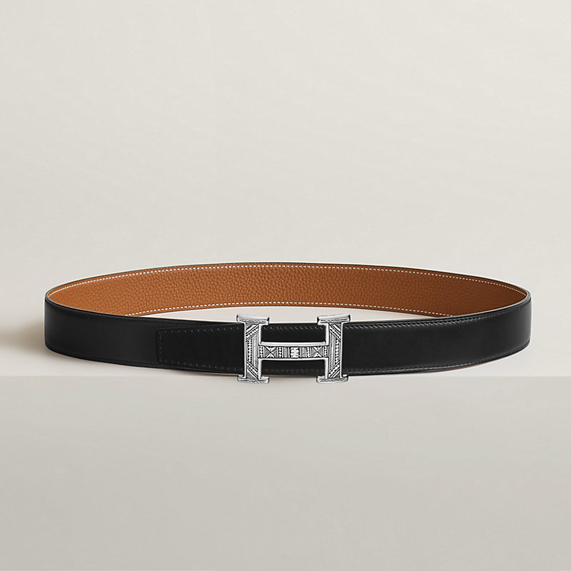 H belt buckle & Leather strap 32 mm