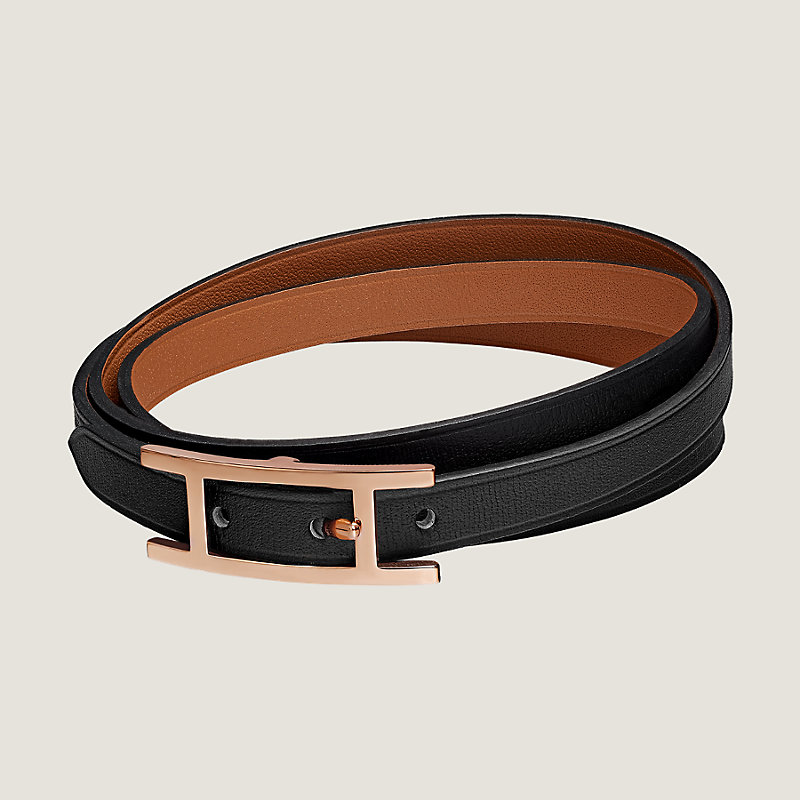 HERMES Tad Manchette Black Calfskin Leather Bracelet Size T3 - New | eBay