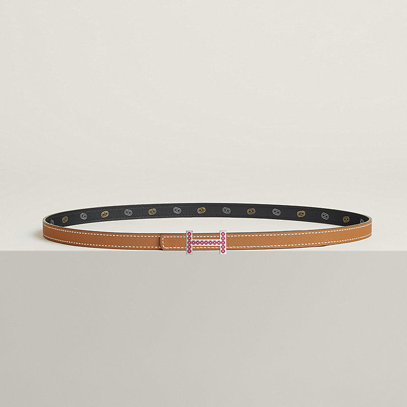 Hebilla de cinturón Focus Médor Laquée & Piel de cinturón reversible Hermès sur Mer 13 mm