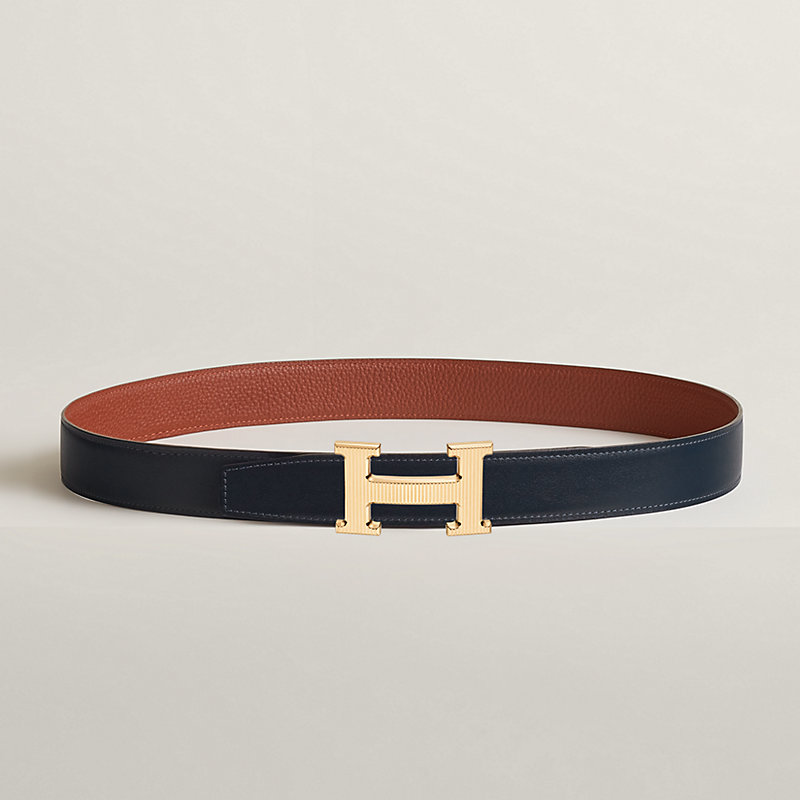 Hebilla de cinturón H Striée & Piel de cinturón reversible 32 mm
