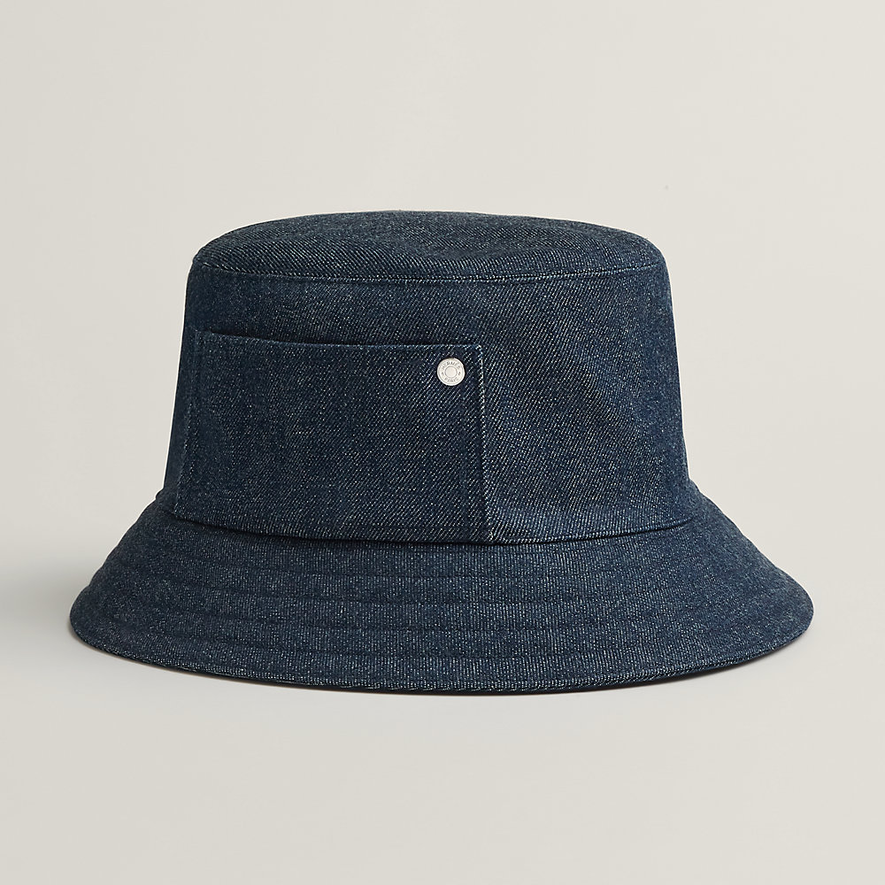 Hermes Hat Helen Silky N Indigo 100% Cotton Bucket Hat Silver Hermes Elena Bucket Hat Marine Navy Blue 58 main image 4