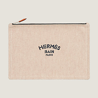 Hermes Bain Beige/White Cotton Canvas New Yachting Case Small Pouch Hermes