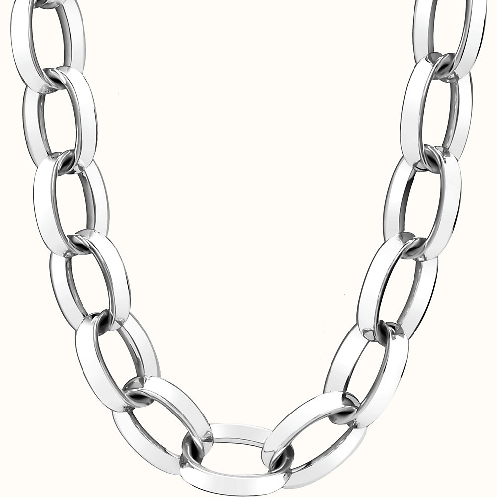 hermes long silver necklace