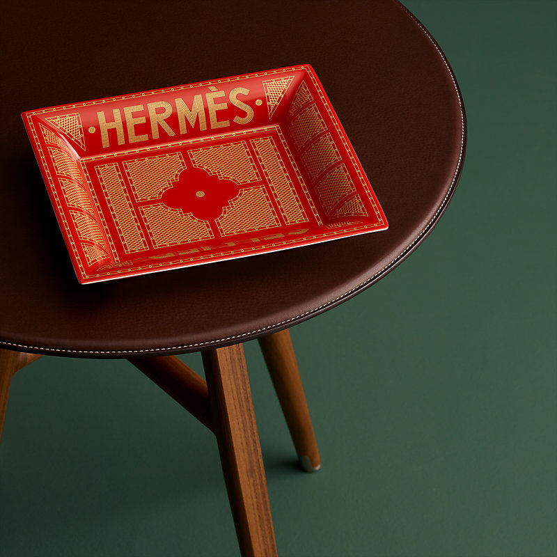 Hermes, Accents, Hermes Wood And Leather Chakor Change Tray