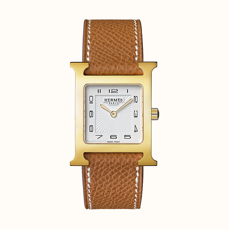 hermes h hour white dial leather ladies watch