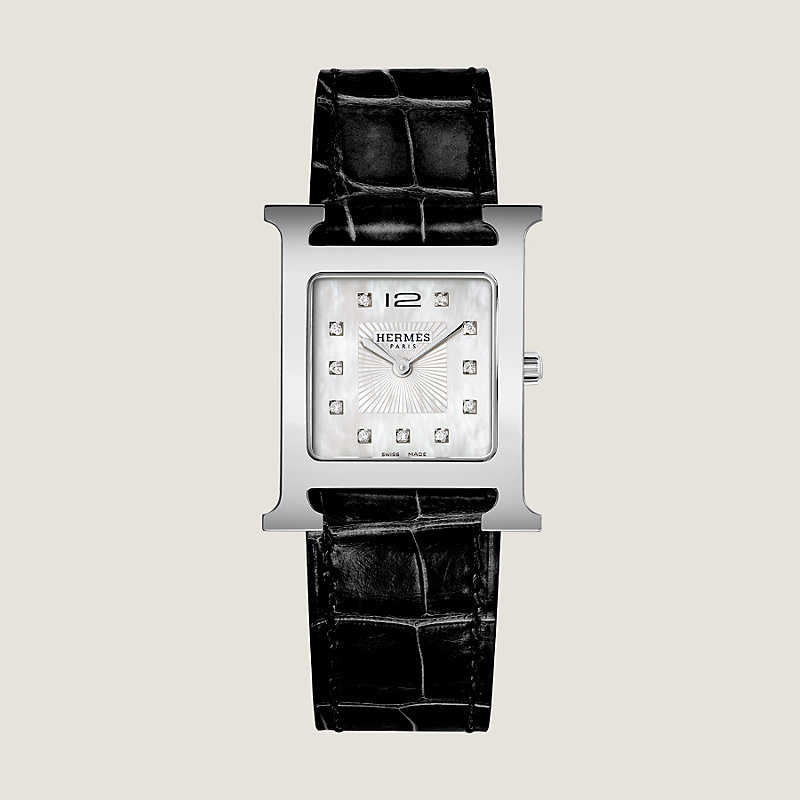 【HERMES 】アワー H ウォッチミディアム モデル30 mm ブラック ブラック ウール H ウォッチ オートマティック 30.5mm チタン