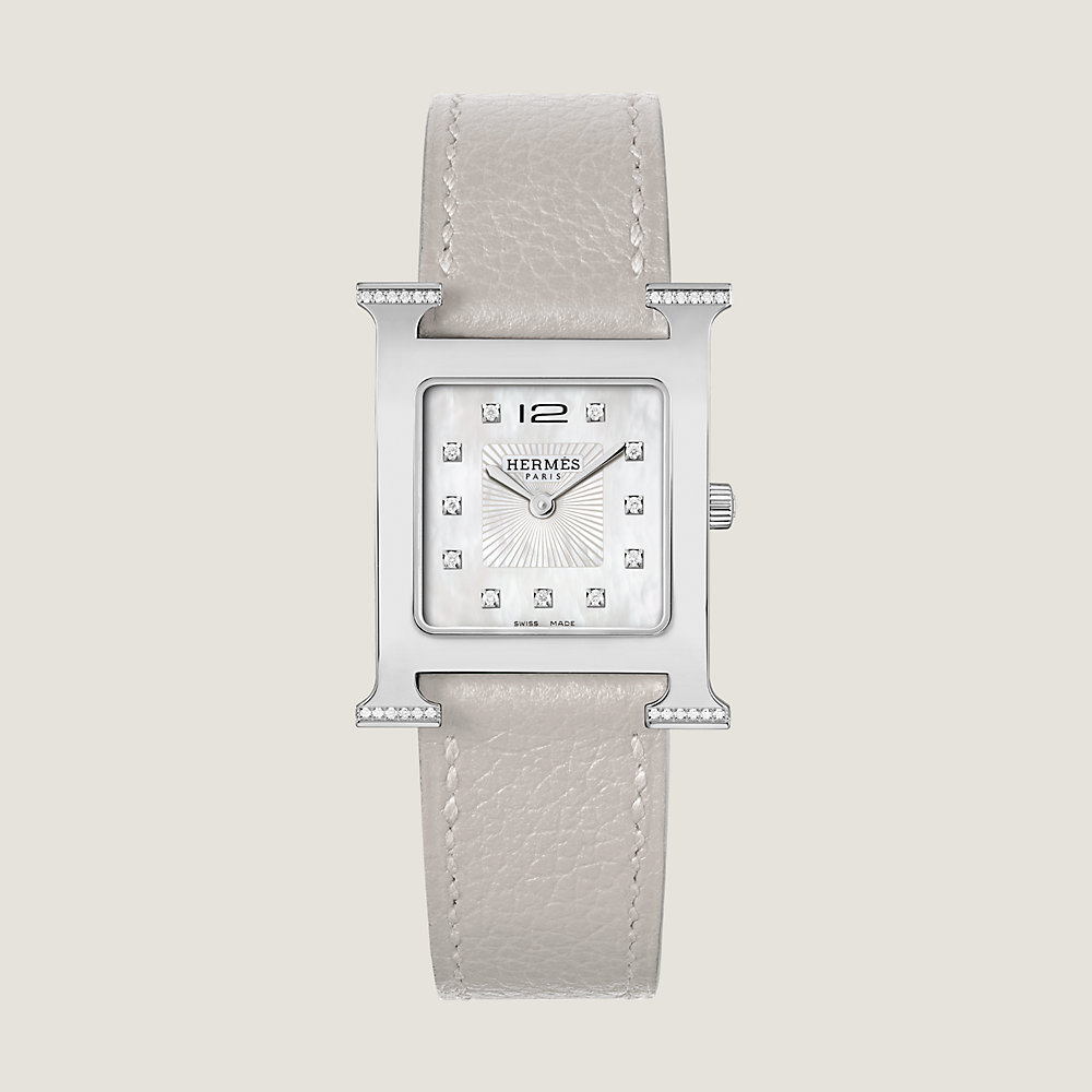 HERMES  Hウォッチ　白　シルバー エルメス Hウォッチ 腕時計 ホワイト クロコダイル アリゲーターマット