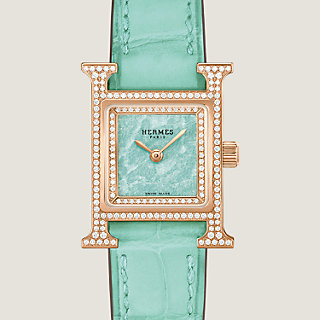 Hermes H Heure Watch Small Model Rose Gold Full Diamond Case – labelluxe