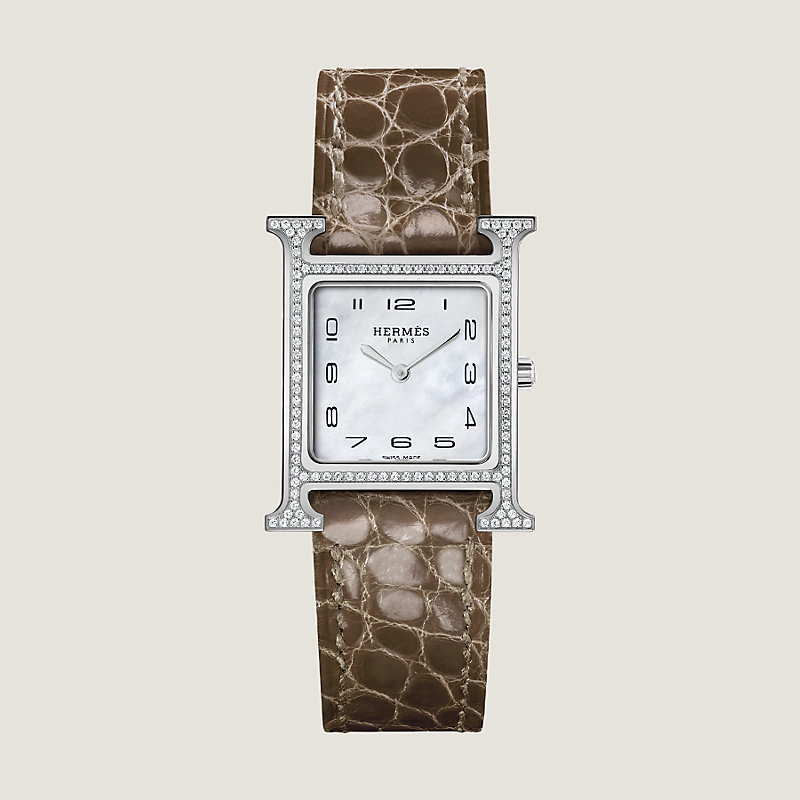 Hermes Tandem Diamond Stainless Steel Leather Strap Wristwatch