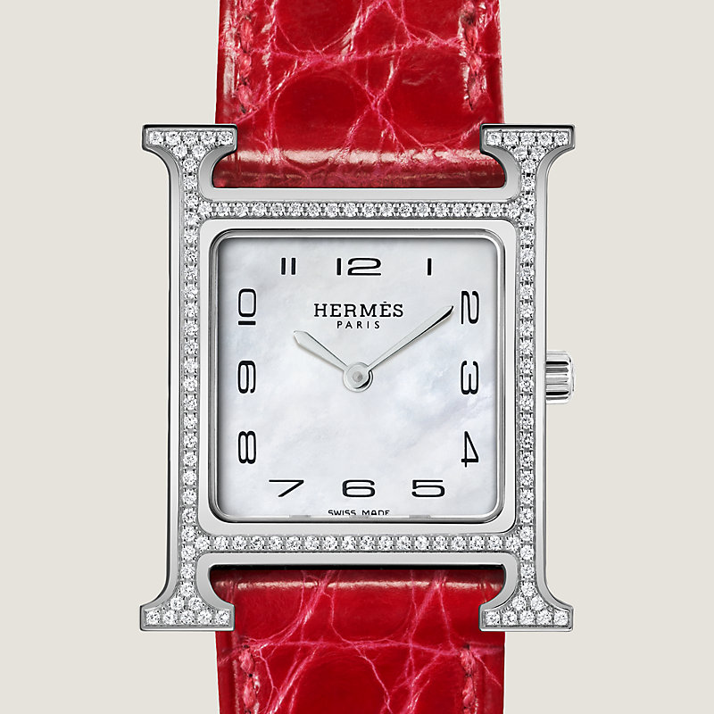 【HERMES 】アワーH ウォッチ スモールモデル25 mm レッド heure-h-watch-small-model-25mm