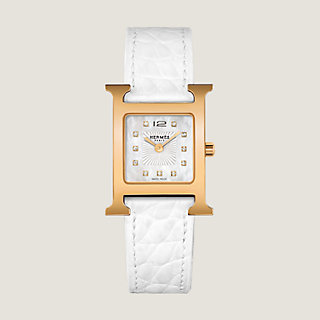 Hermes H Heure Watch Small Model Rose Gold Full Diamond Case – labelluxe