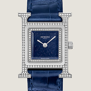 A DIAMOND SET AVENTURINE DIAL HEURE H WATCH WITH BLEU NAVY SWIFT LEATHER  STRAP, HERMÈS, 2022