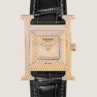 【Hermes】Heure H Watch Small Gold Epsom Strap & Yellow Gold NIB Hermes Heure H Watch 25mm Small Model Gold Epsom Hour
