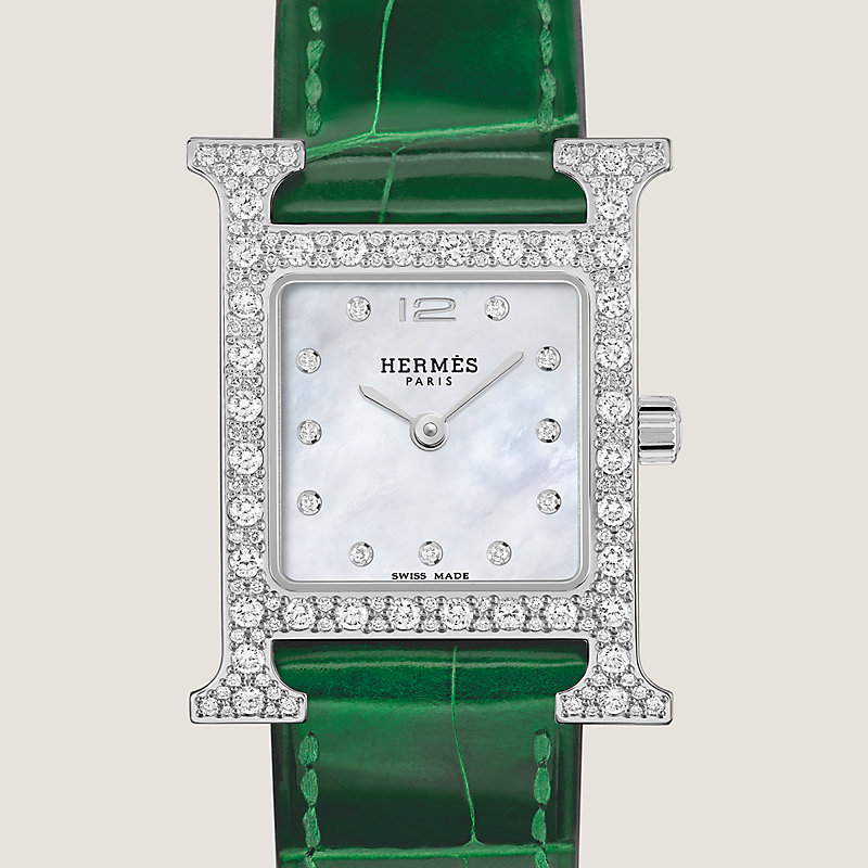 【HERMES 】アワーH ウォッチ スモールモデル25 mm グリーン Heure H watch, Small model, 25 mm | Hermès UK