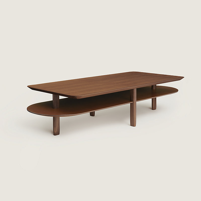Dec Mode Collection Globe Trotter Wood Leather Coffee Table