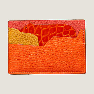Hermes Petit T Leather and Crocodile Card Case Histoire Naturelle
