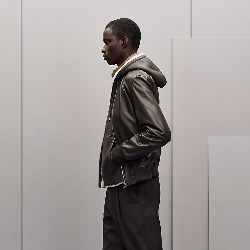 Hooded rib-trim jacket