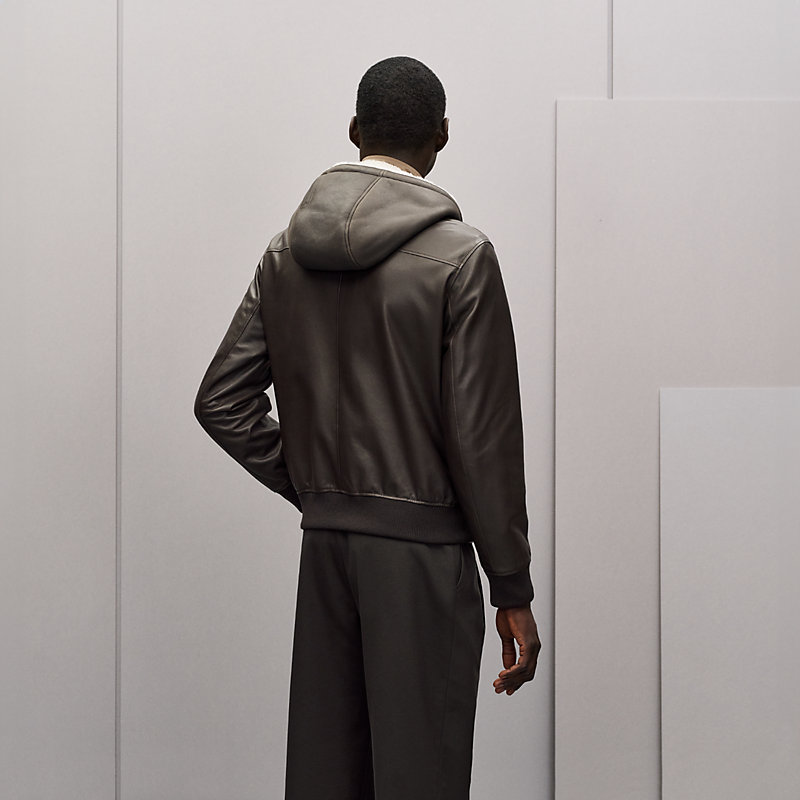 Hooded rib-trim jacket
