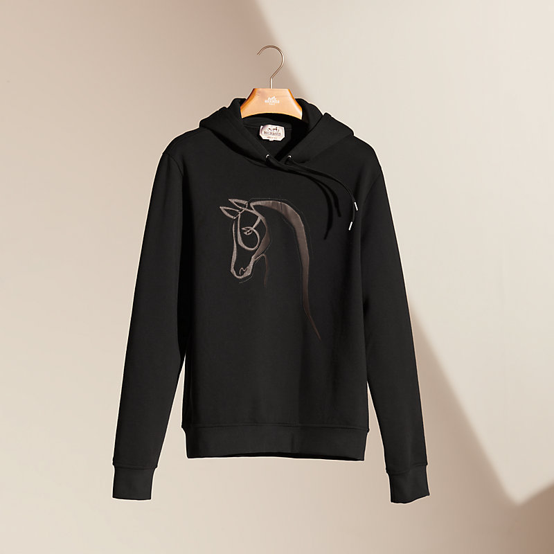 Hooded sweater with leather detail | Hermès Australia